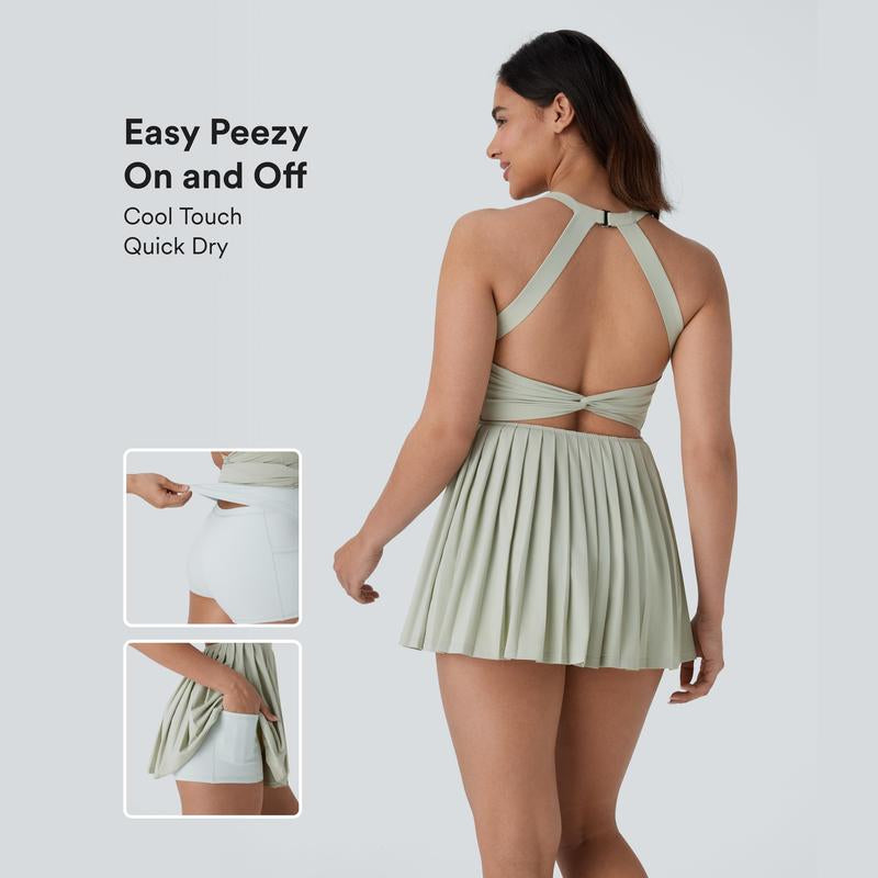 Halara Backless Twisted Pleated Cool Touch Quick Dry Mini Dance Active Dress-Easy Peezy Edition
