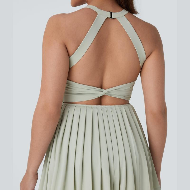 Halara Backless Twisted Pleated Cool Touch Quick Dry Mini Dance Active Dress-Easy Peezy Edition